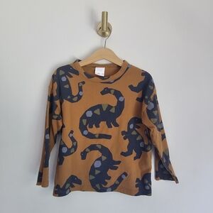 Zara Boys Dinosaur Long Sleeve Shirt Size 4-5 Years Brown Dino Print Top